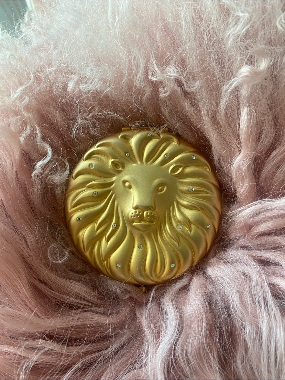 Vintage Estee Lauder Golden Lion Leo Compact with Rhinestone Accents empty